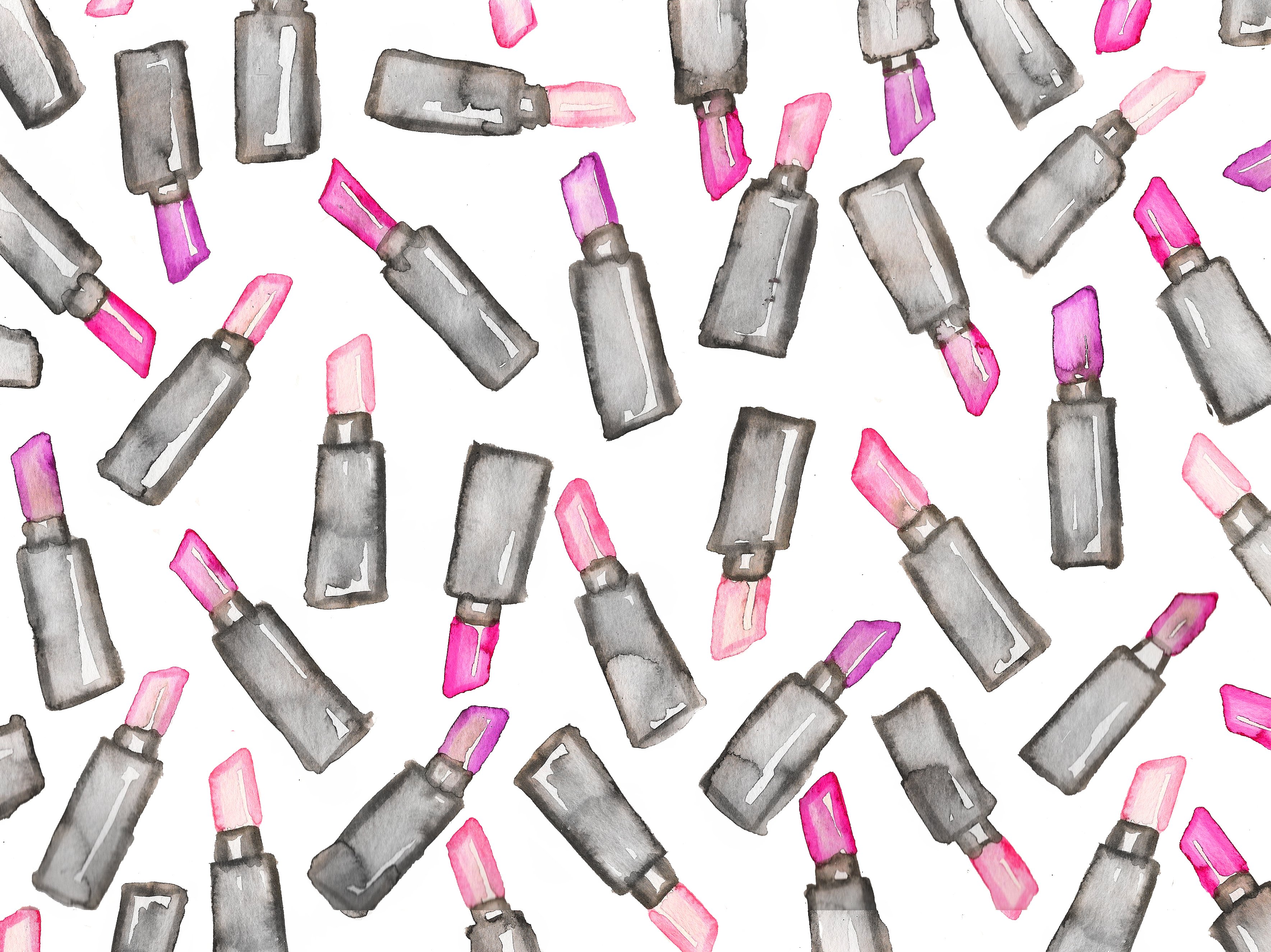3537x2649 Pink Lipstick Watercolor Painting Kahri By Kahrianne Kerr - Watercolor Lipstick