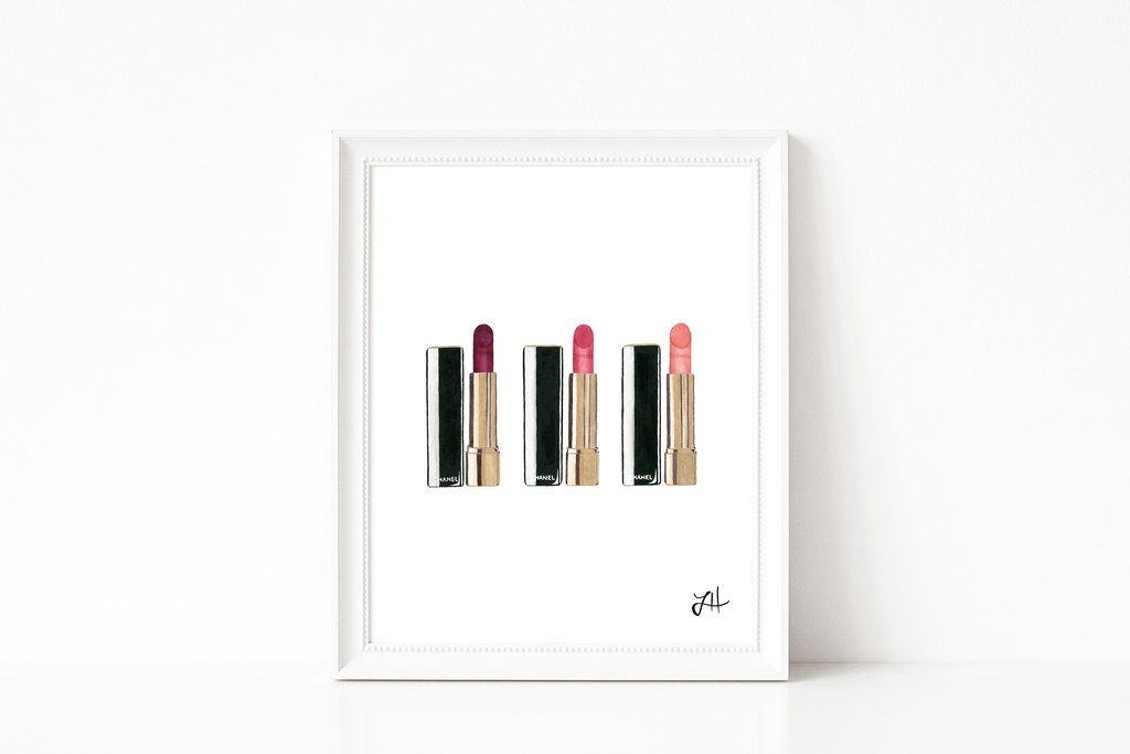 1024x683 Watercolor Chanel Lipstick Trio Painting Art By Elle Aiche - Watercolor Lipstick