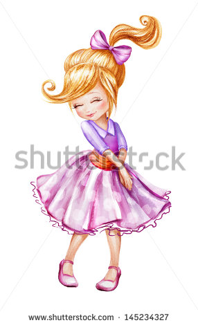 286x470 Cute Beautiful Shy Little Girl Cartoon Character Watercolor - Watercolor Little Girl