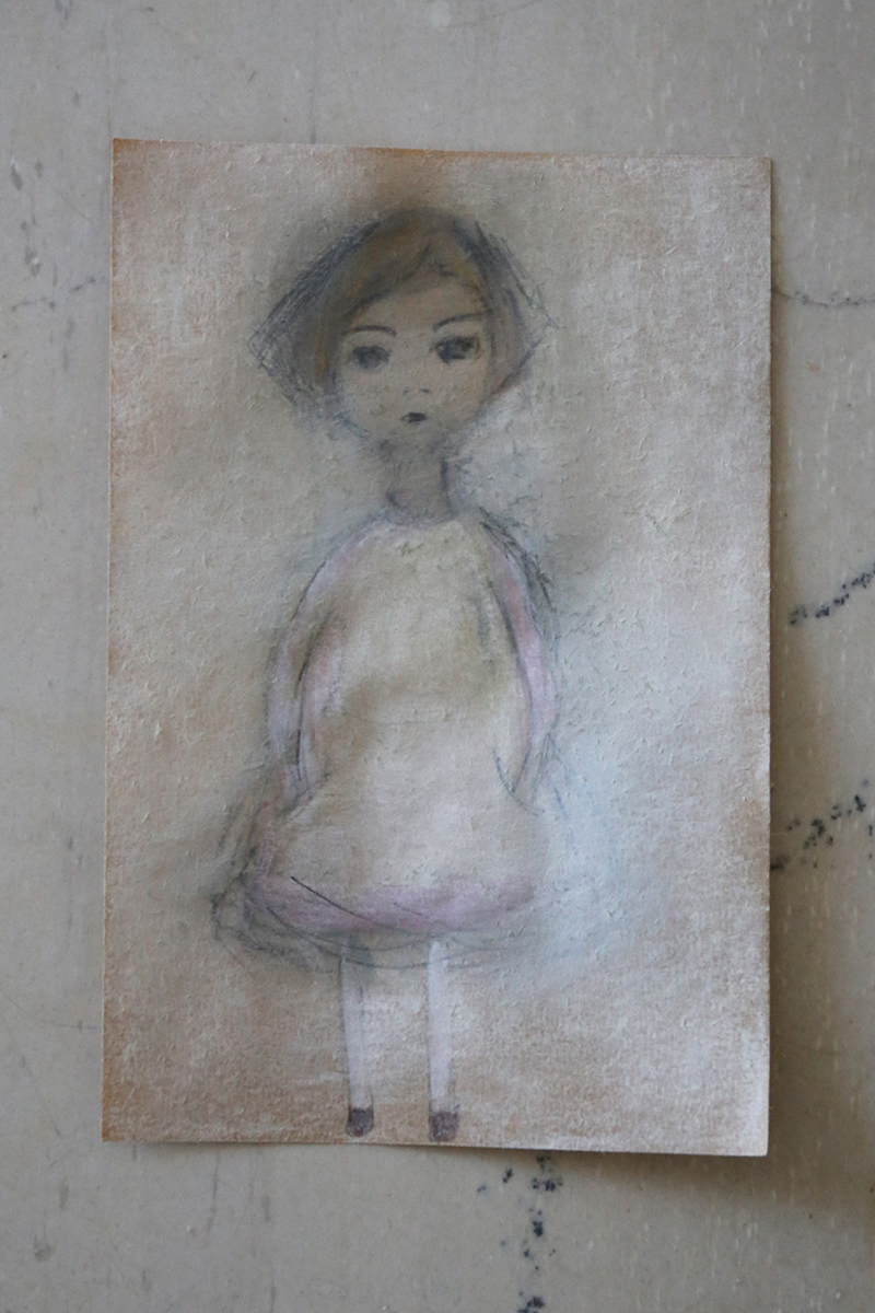 800x1200 Little Girl With White Dress Small Pastel And Watercolor Drawing - Watercolor Little Girl