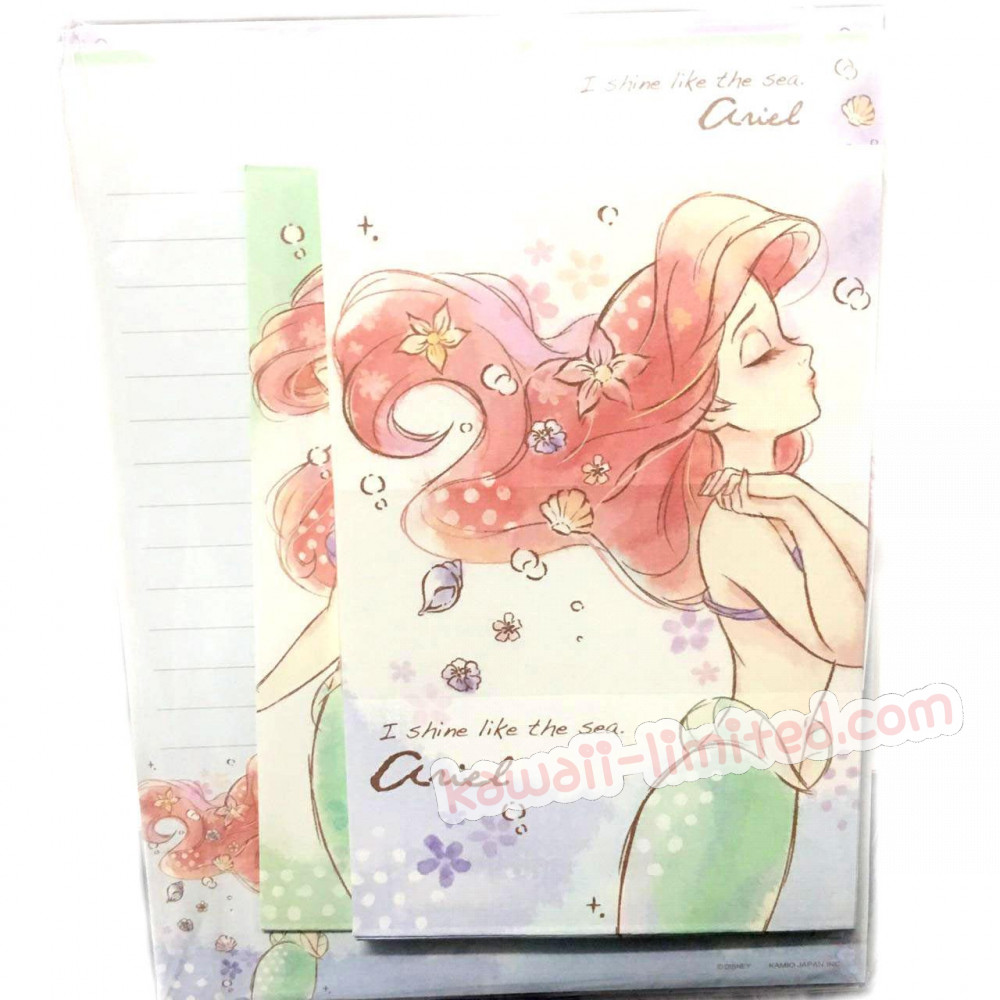 1000x1000 Japan Disney Letter Envelope Set - Watercolor Little Mermaid