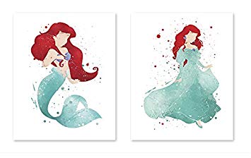 355x224 8x10 P37 The Little Mermaid Poster Ariel - Watercolor Little Mermaid