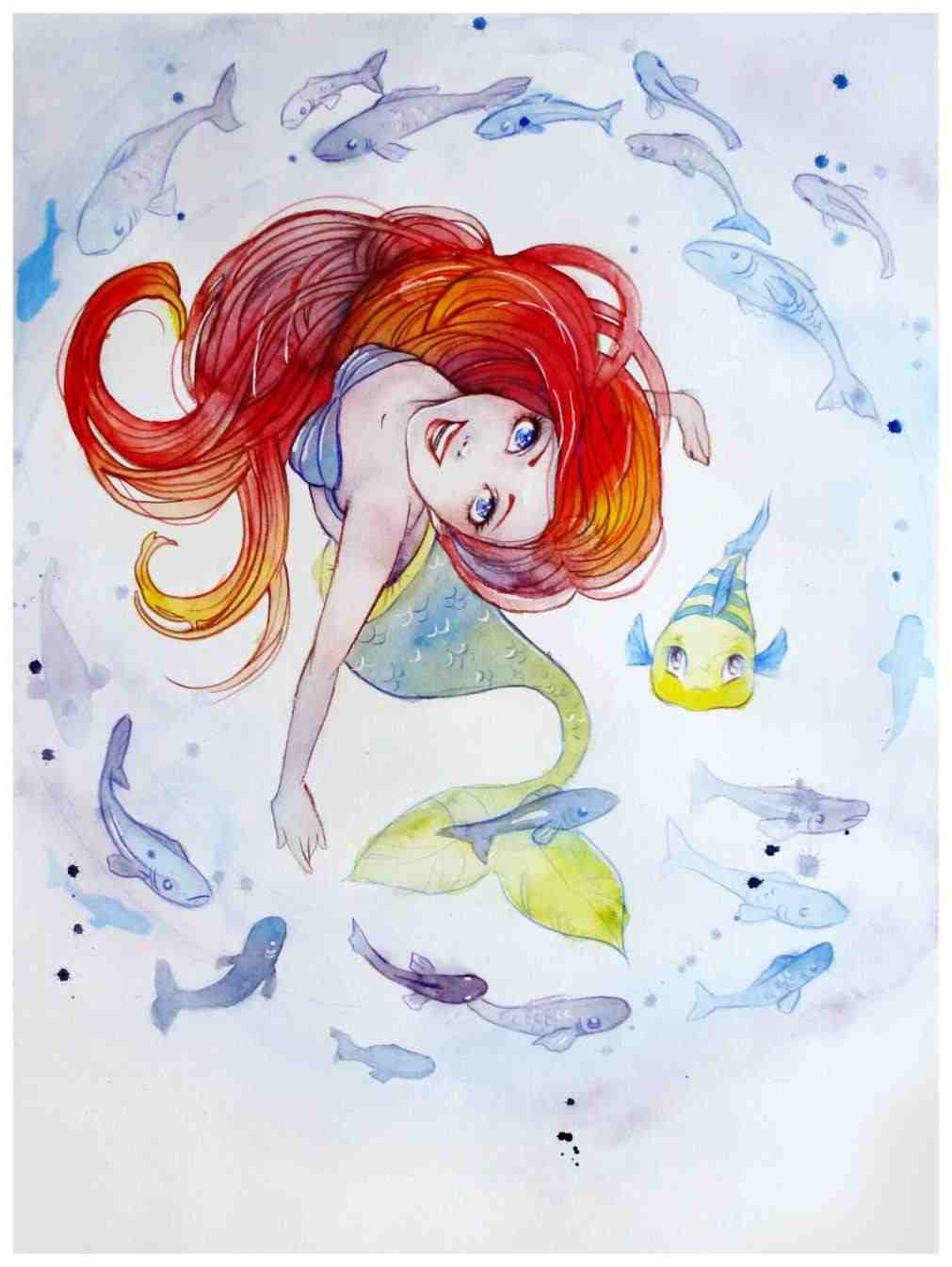 1011x1346 Little Mermaid Watercolor Paintings - Watercolor Little Mermaid