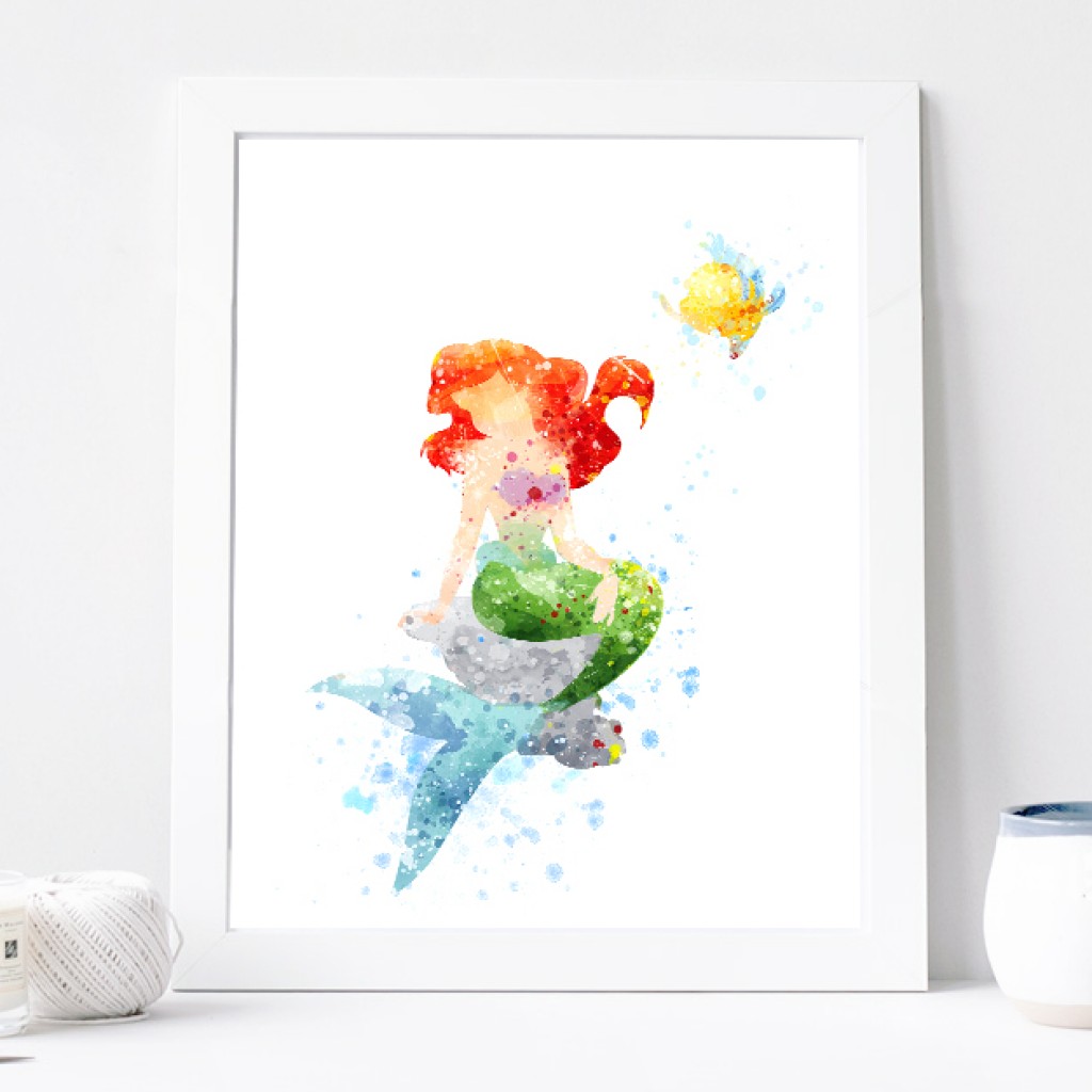 1024x1024 Princess Ariel Poster - Watercolor Little Mermaid