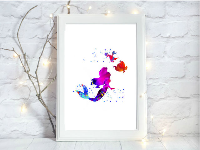 640x480 Ariel Little Mermaid Watercolor A4 Glossy Print Nursery Gift - Watercolor Little Mermaid
