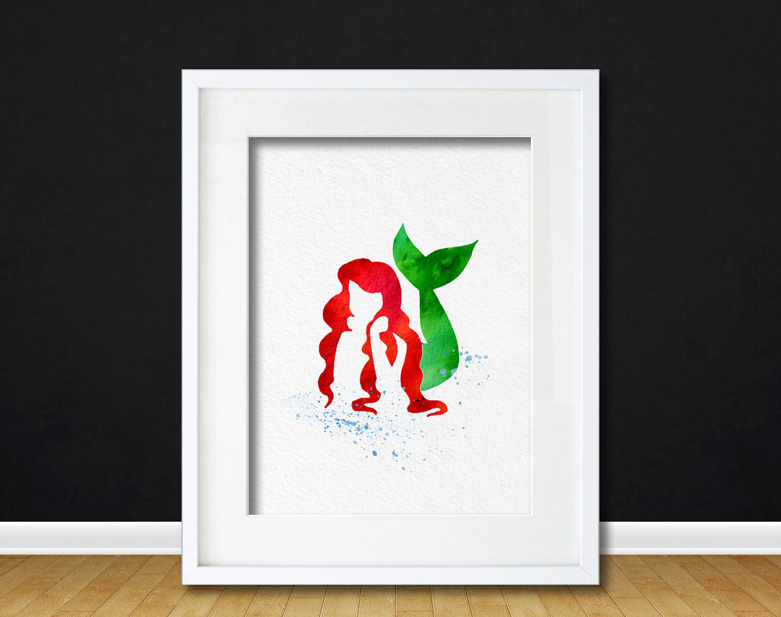 1140x900 Watercolor Art The Little Mermaid Gift Modern 8x10 Wall Art Decor - Watercolor Little Mermaid
