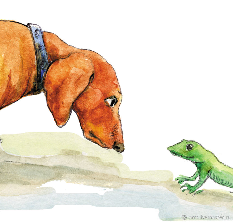 900x857 Dog Dachshund And Lizard Watercolor Shop Online On Livemaster - Watercolor Lizard