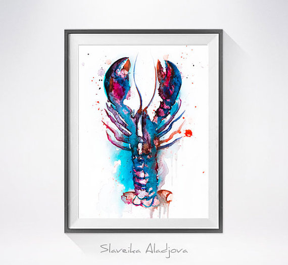 570x525 Lobster 2 Watercolor Painting Print, - Watercolor Lobster