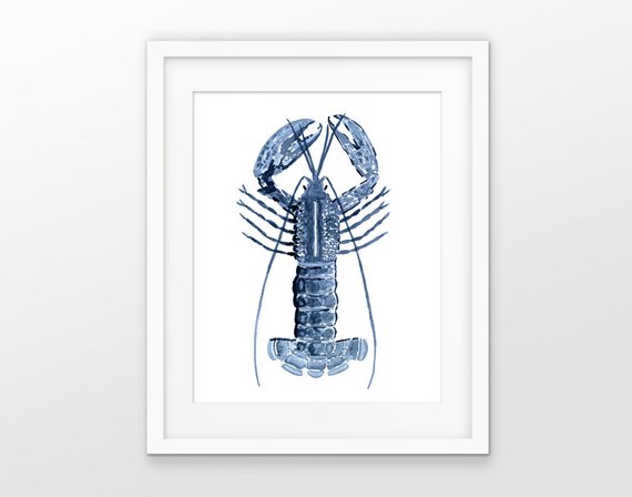 570x448 Lobster Art Print Watercolor Lobster Painting Blue Lobster Etsy - Watercolor Lobster