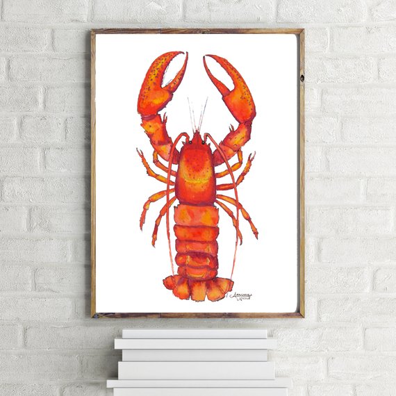 570x570 Lobster Print Lobster Watercolor Lobster Art Lobster Etsy - Watercolor Lobster