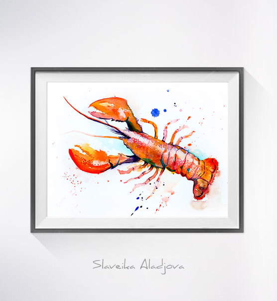 556x604 Lobster Watercolor Painting Print, - Watercolor Lobster