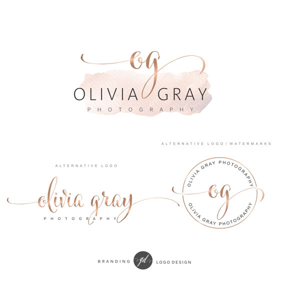 570x570 Watercolor Logo Design, Rose Gold Branding Kit, Photography Logo - Watercolor Logo