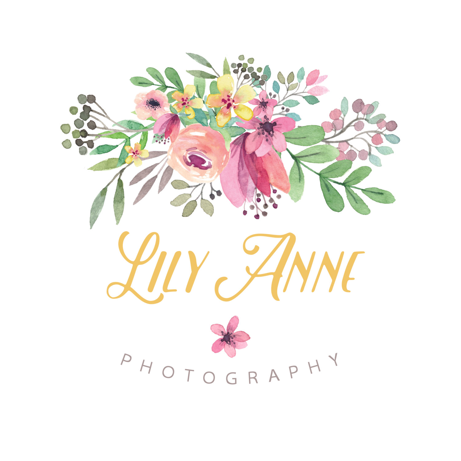 1500x1500 Floral Watercolor Logo And Watermark Pl11 Posy Prints Design - Watercolor Logo Design