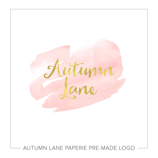 600x600 Gold Foil On Pink Watercolor Logo Autumn Lane Paperie - Watercolor Logo Design