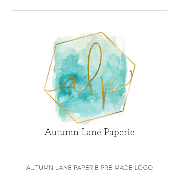 600x600 Teal Watercolor Gold Hexagon Initials Logo - Watercolor Logo Design