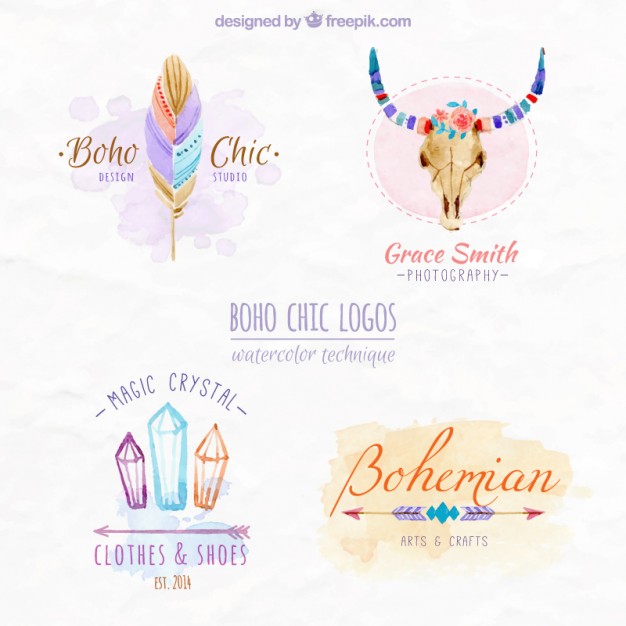 626x626 Boho Chic Logos Design Vector Free Download - Watercolor Logo Maker Free