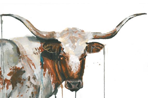 570x380 Longhorn Watercolor Ed.2 12x18 Watercolor - Watercolor Longhorn