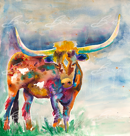 423x440 My Crown Of Glory Longhorn - Watercolor Longhorn