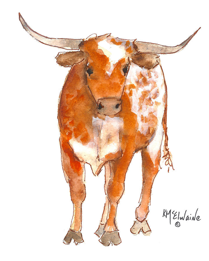 720x900 Texas Red Longhorn Watercolor Painting By Kmcelwaine Painting By - Watercolor Longhorn