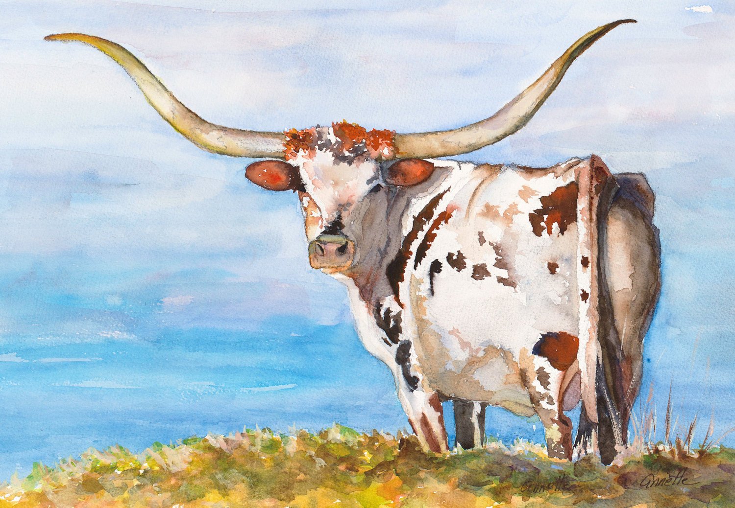 1500x1038 Texas Longhorn Art Print Watercolor Cow Painting Canvas Etsy - Watercolor Longhorn