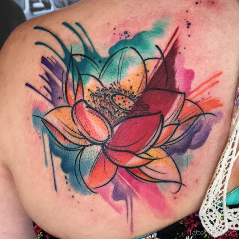 768x768 Amazing Watercolor Lotus Tattoo On Back - Watercolor Lotus Tattoo