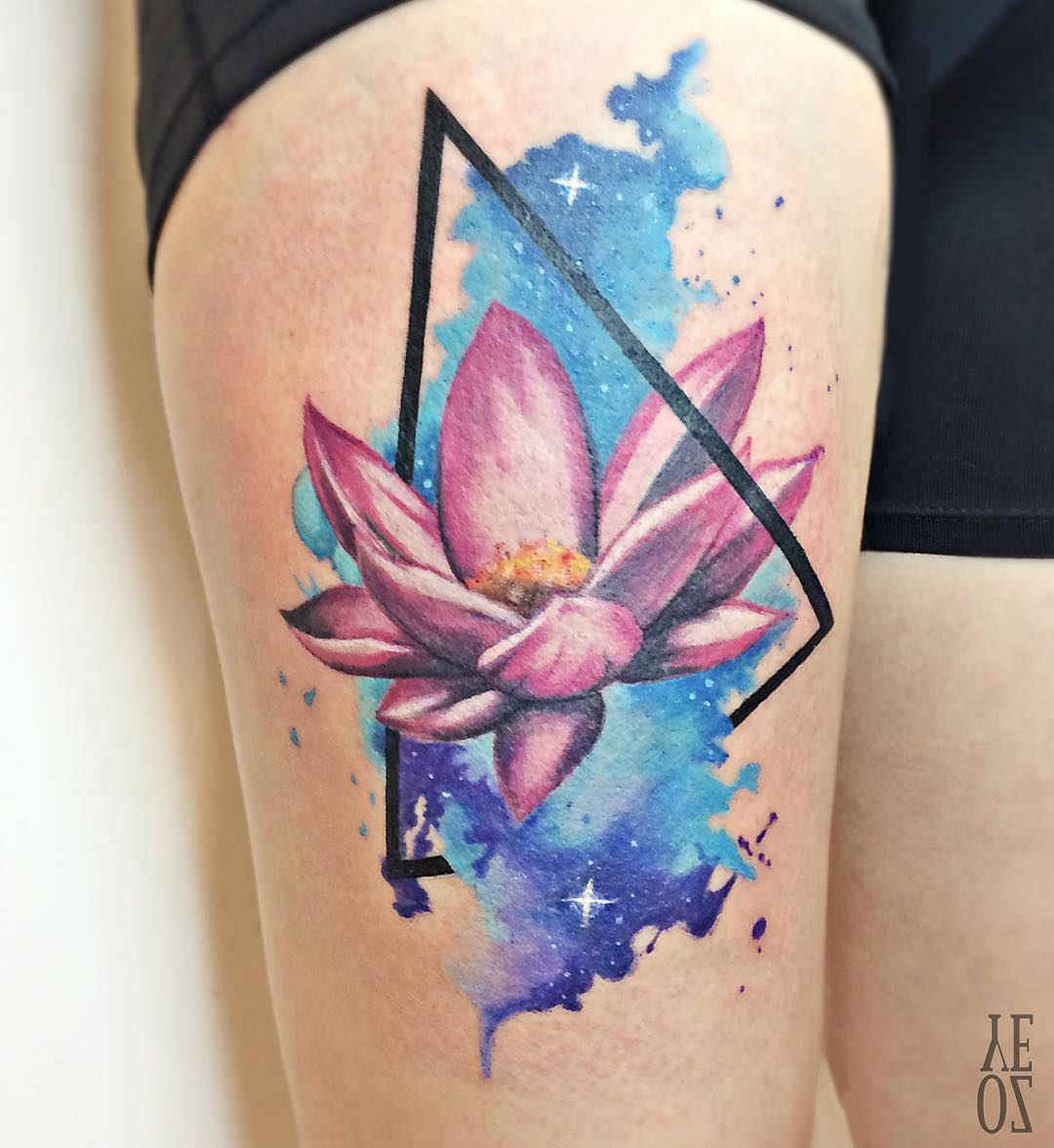 Lotus Flower Tattoo On Thigh Best Tattoo Ideas Gallery - Watercolor Lotus T...