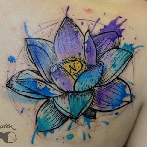 491x490 Watercolor Lotus Tattoo On Right Back Shoulder - Watercolor Lotus Tattoo