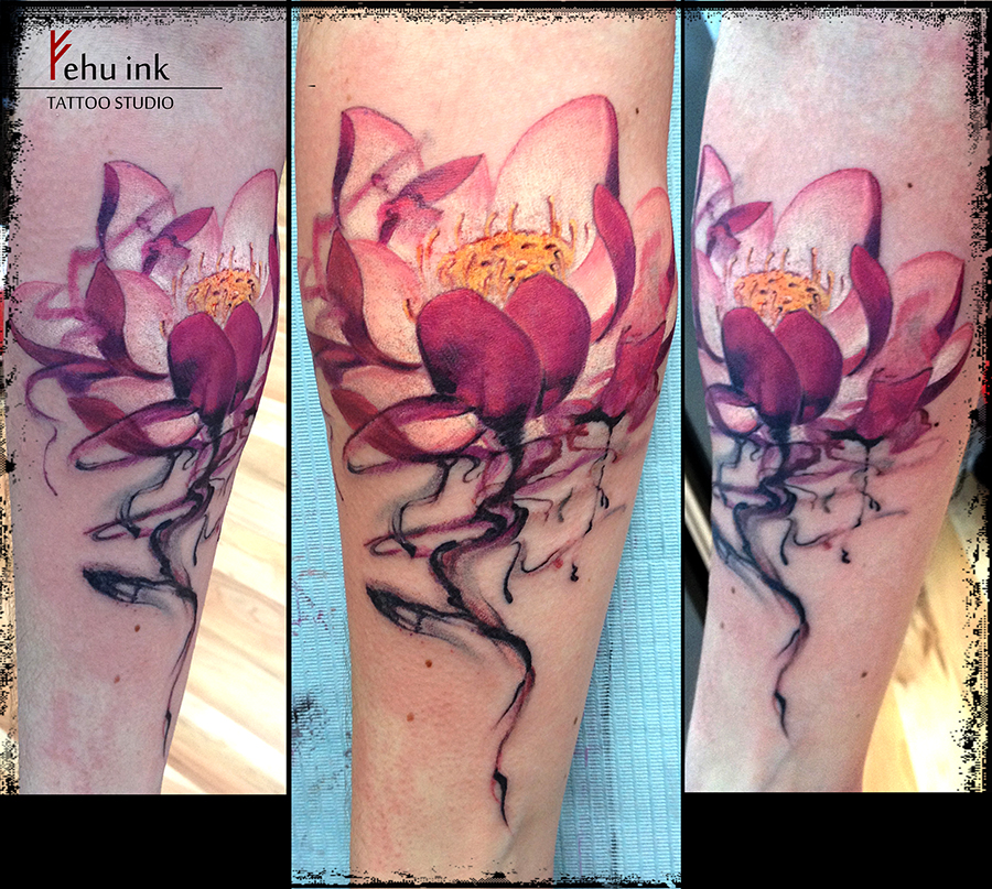 900x807 Watercolor Lotus Tattoo By Ellegottzi - Watercolor Lotus Tattoo