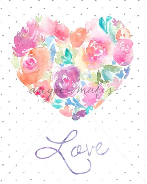 480x600 Watercolor Love Heart Wall Art. Painted Heart Made Of Flowers - Watercolor Love