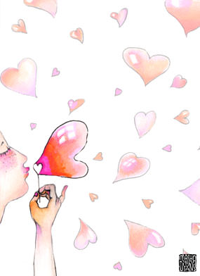 285x392 Heart Bubbles Blow Masha Dyans Watercolor Love Card.masha - Watercolor Love