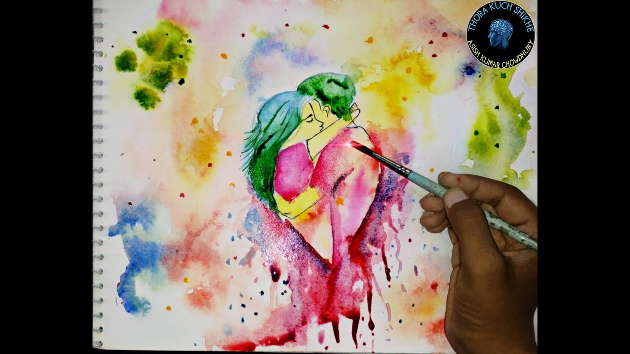 1280x720 How To Draw Watercolour Painting Of Couple Love Couple 2 By Asish - Watercolor Love