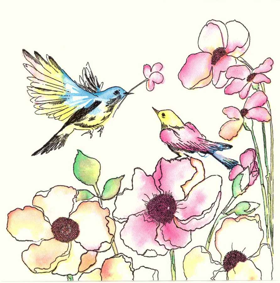 892x900 Decoupage Paper Napkins Of Love Birds In Flower Garden - Watercolor Love Birds