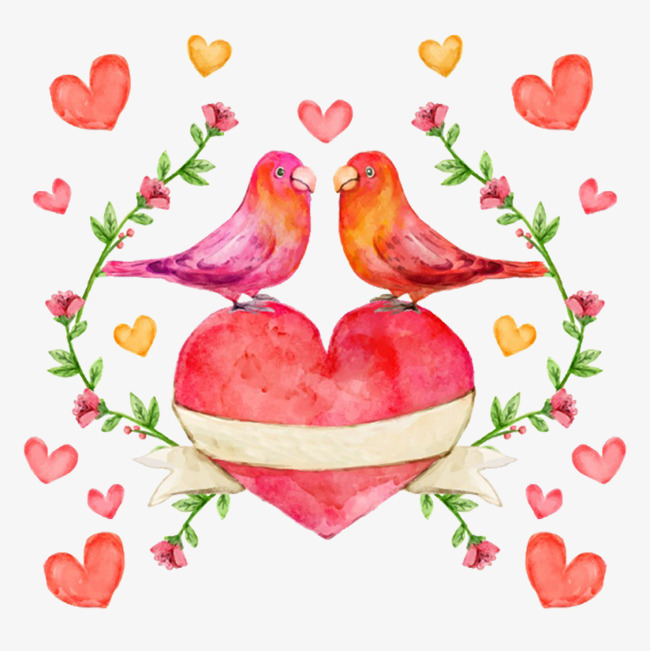 650x651 Ink Watercolor Pink Love Lovebirds, Ink, Watercolor, Hand Painted - Watercolor Love Birds