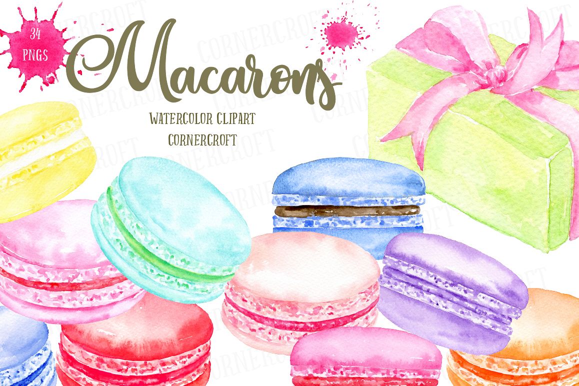1158x772 Watercolor Macaron Illustration - Watercolor Macaron