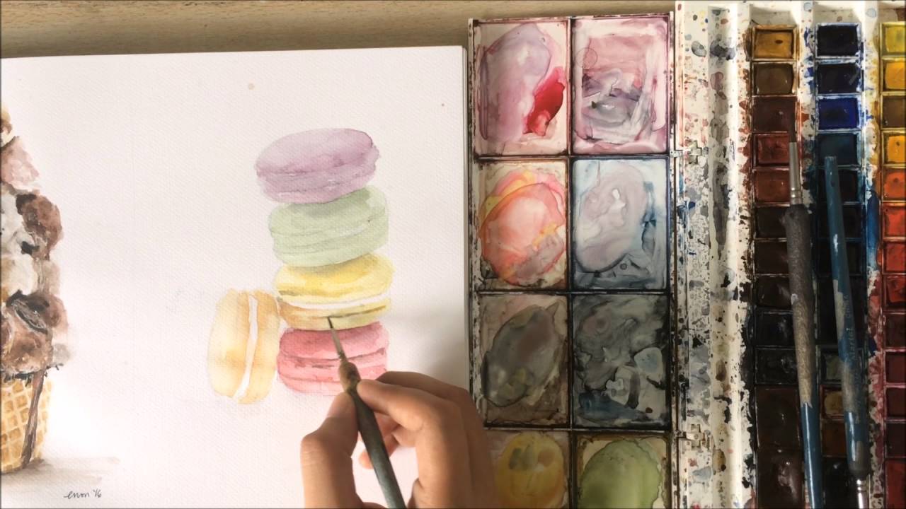 1280x720 Watercolor Painting - Watercolor Macaron