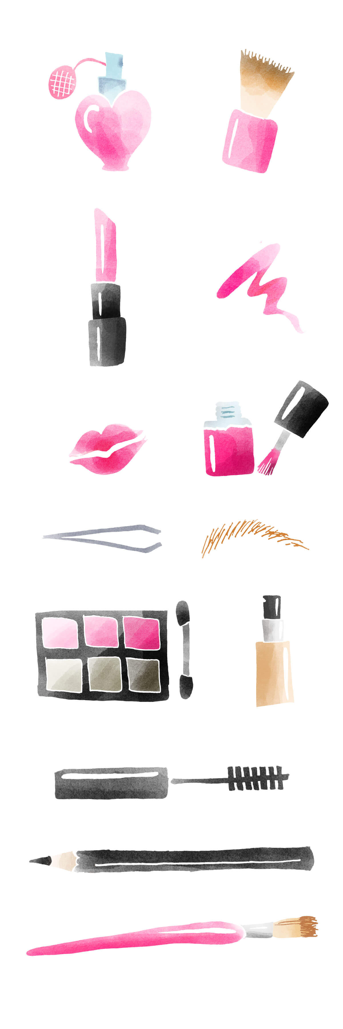 1200x3600 13 Free Cutish Watercolor Makeup Elements - Watercolor Makeup