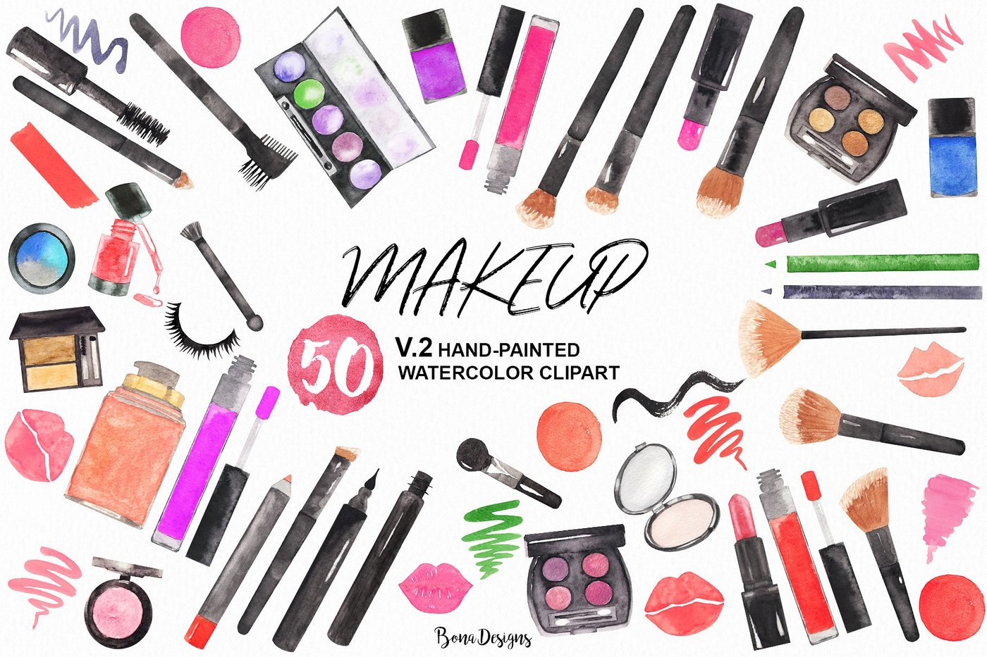 1400x933 Watercolor Makeup Cosmetic Bundle By Bonadesigns - Watercolor Makeup