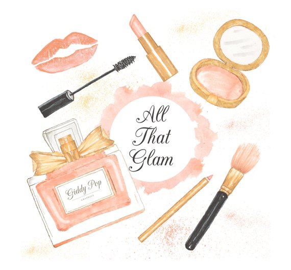 570x529 Watercolor Makeup Clipart Cosmetic Clipart Fashion Etsy - Watercolor Makeup