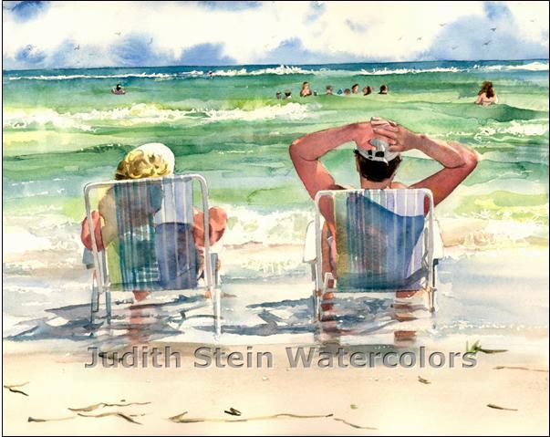 603x479 Man And Woman Seashore Sunning, Beach By Steinwatercolors On Zibbet - Watercolor Man