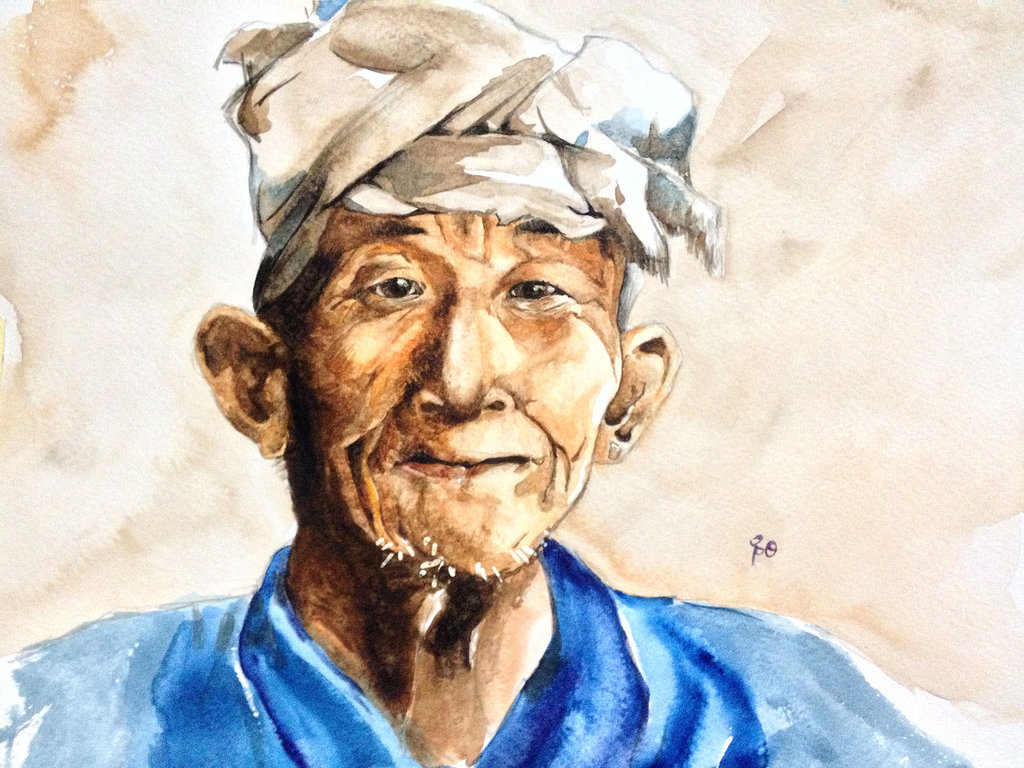 1024x768 Portrait Of Old Man By Young920 - Watercolor Man