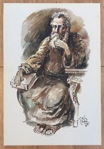 209x300 Vintage Original Old Man Portrait Watercolor Painting With Signed - Watercolor Man