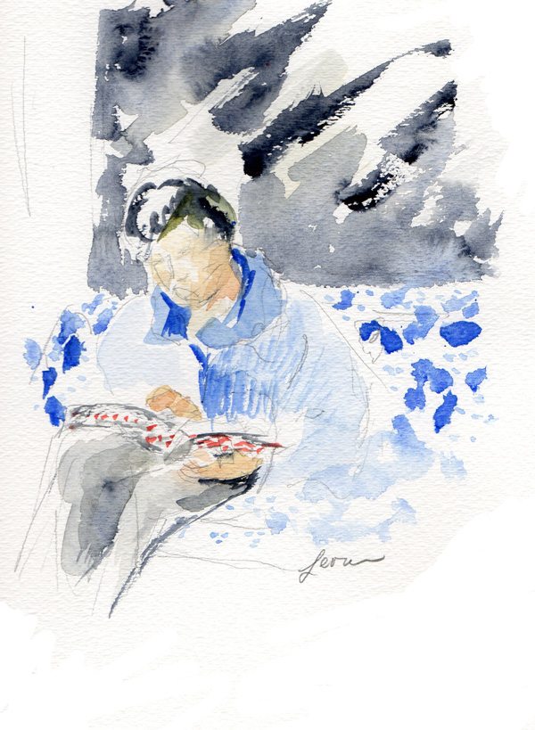 600x819 Watercolor Portraits Man Reading - Watercolor Man
