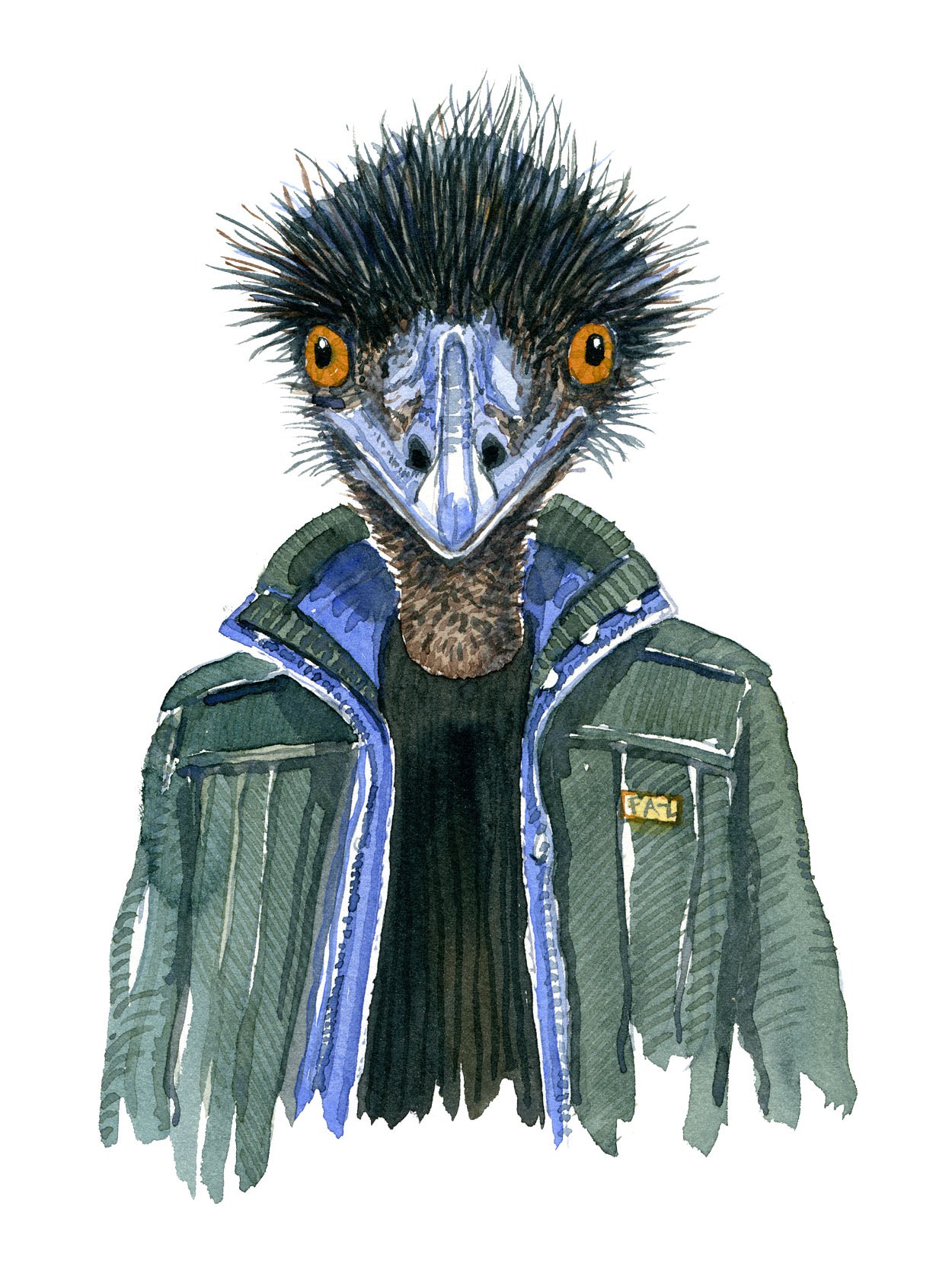 1250x1667 Emu Man Watercolor Frits Ahlefeldt - Watercolor Man