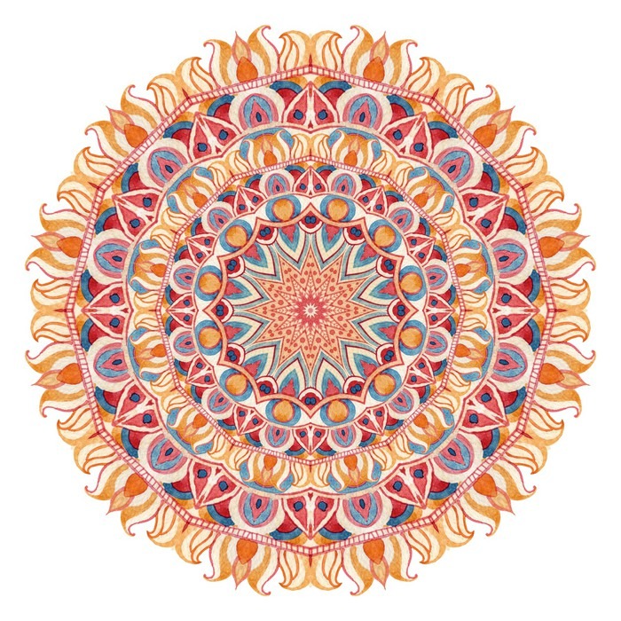700x700 Watercolor Mandala With Sacred Geometry. Ornate Lace Isolated On - Watercolor Mandala