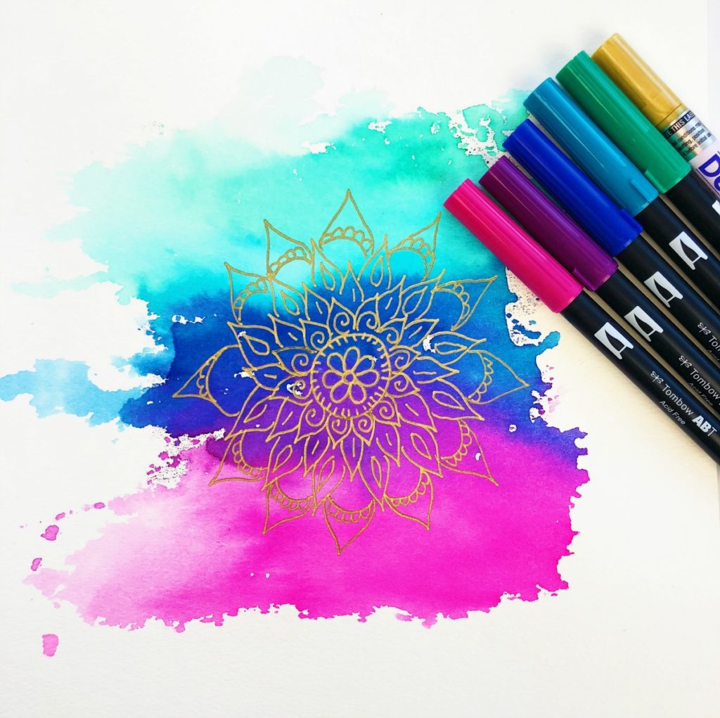 1024x1021 How To Make A Watercolor Mandala Background Using Tombow Brush - Watercolor Mandala