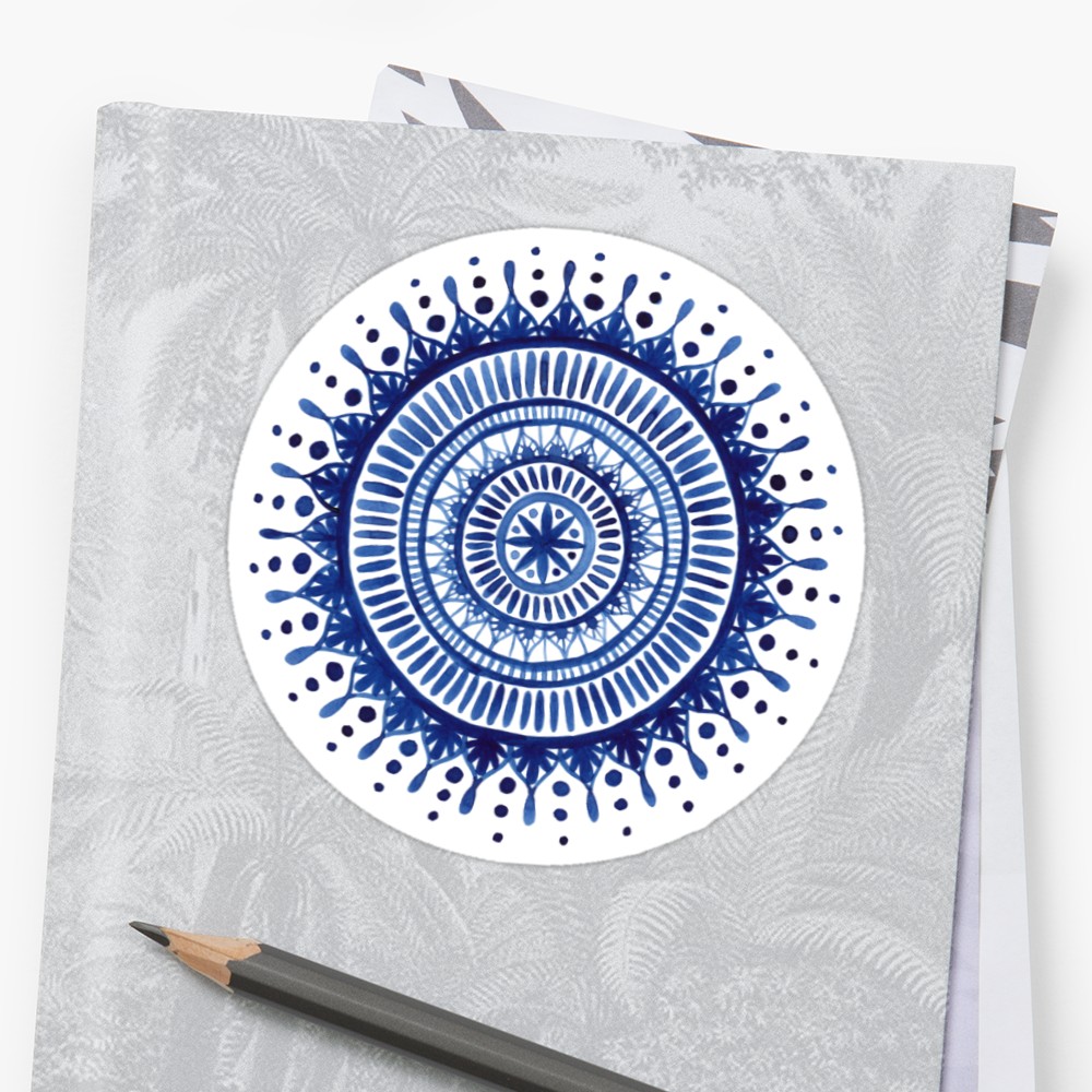 1000x1000 Indigo Watercolor Mandala Stickers By Chipiartprints Redbubble - Watercolor Mandala