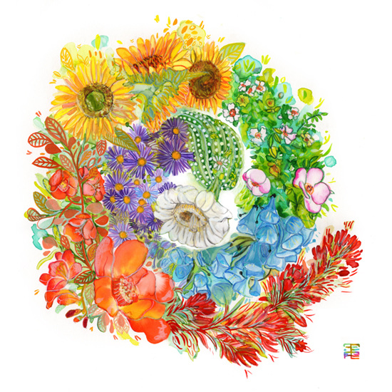 550x550 Spiral Floral Mandala - Watercolor Mandala Art