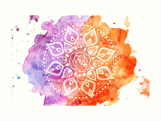 549x413 Sunset Watercolor Mandala Art Prints By Aterkaderk Redbubble - Watercolor Mandala Art