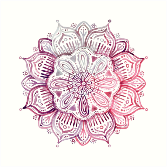 550x550 Burgundy Blush Watercolor Mandala Art Prints By Micklyn Redbubble - Watercolor Mandala Art
