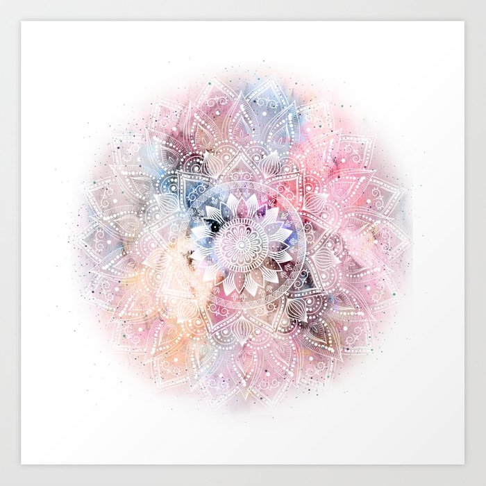 700x700 Whimsical White Watercolor Mandala Design Art Print By Inovarts - Watercolor Mandala Art